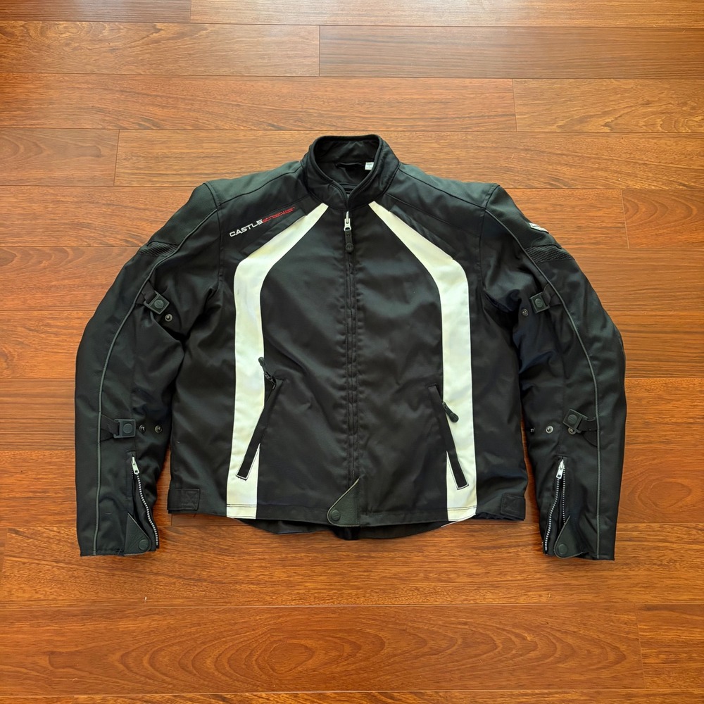 Castle Streetwear Armored Motorcycle Racing Jacket Black White Removable Liner